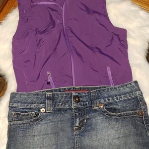 2 Items, Mini Jean Skirt and 1 Hooded Wind Vest